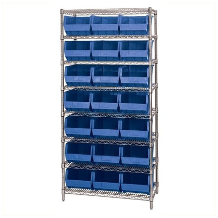 Bsc Preferred 36 x 18 x 74'' - 8 Shelf Wire Shelving Unit with 21 Blue Bins WSBQ225B